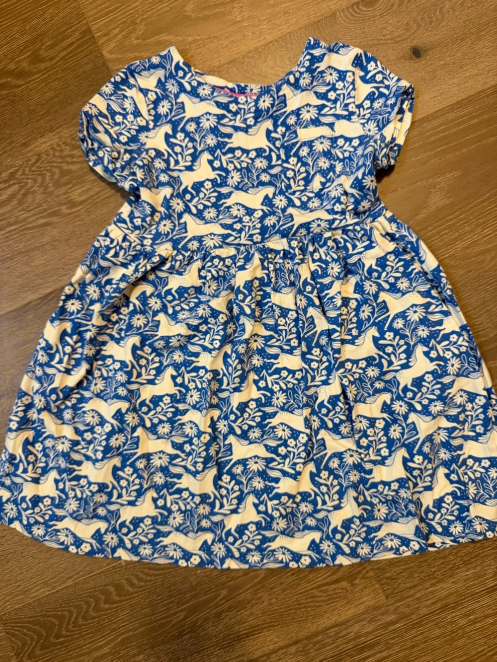 Boden Blue & Cream Short-Sleeve Horse Print Play Dress